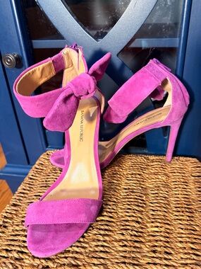 Banana Republic Magenta Suede Ankle-Tie Stiletto Sandals
